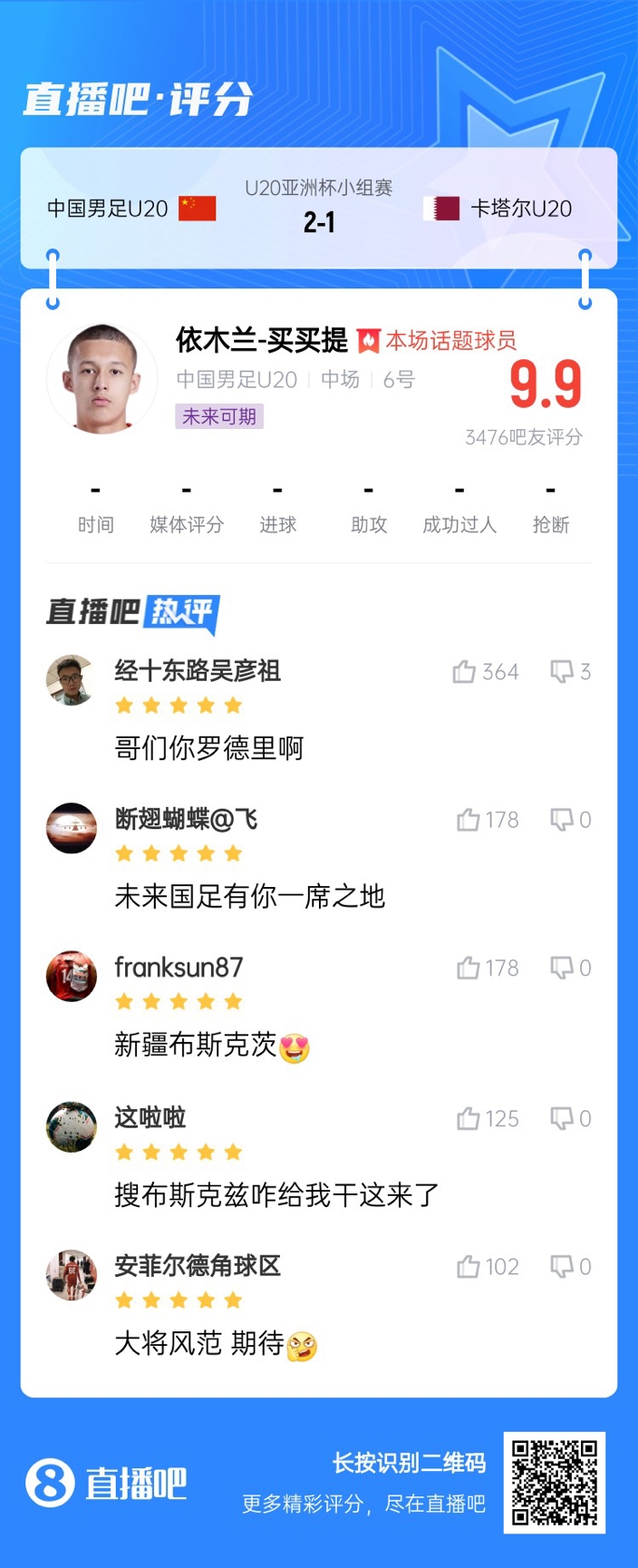  依木蘭+陳澤仕泰山中場(chǎng)連線！19歲依木蘭獲封：新疆布斯克茨！