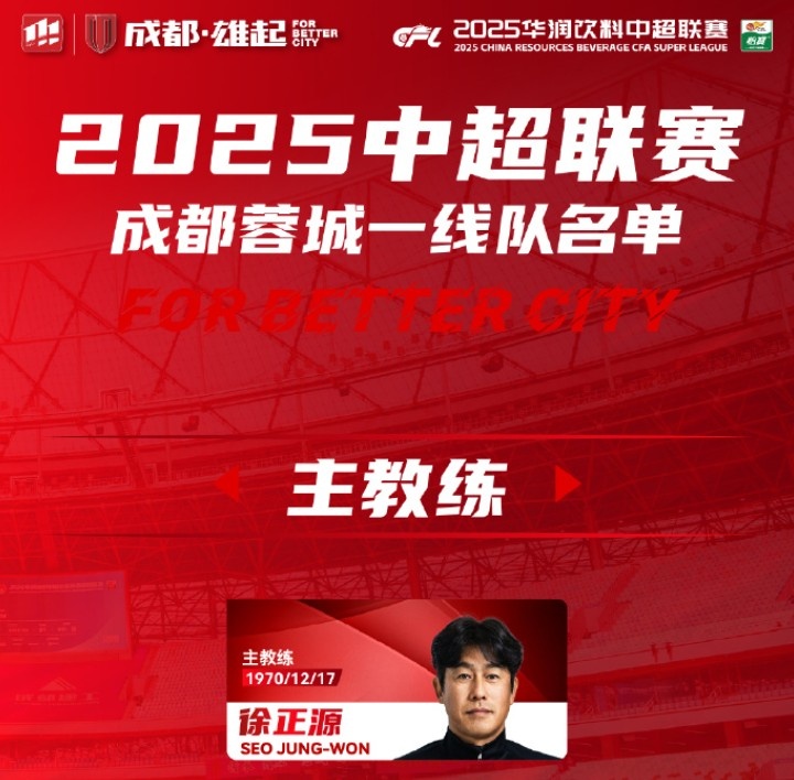  成都蓉城一線隊大名單出爐！