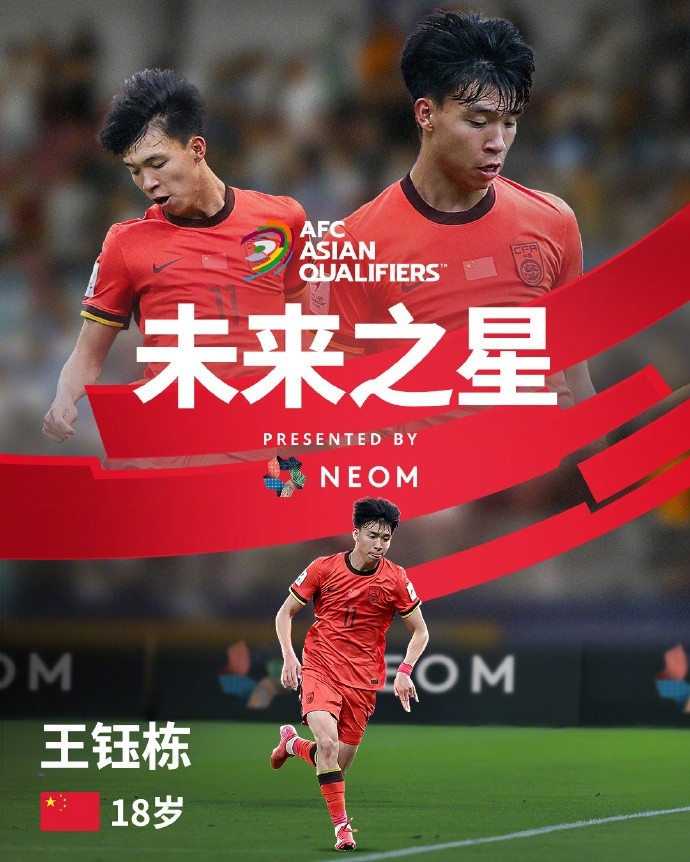  亞洲杯官方社媒發(fā)布王鈺棟個人海報：青年軍的旗幟，飄揚在前哨