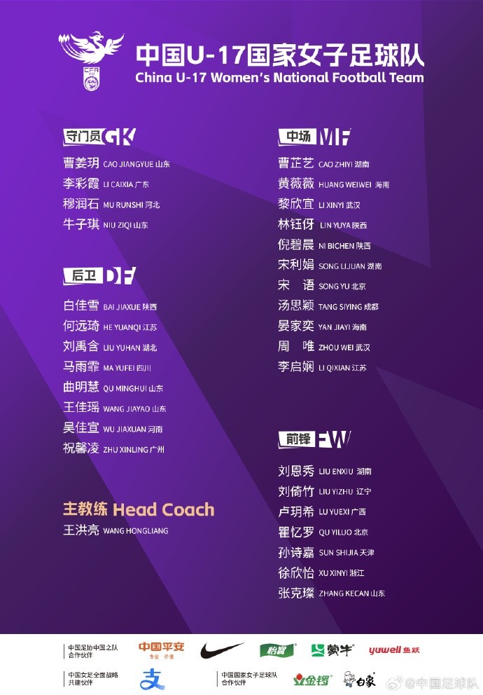  U17女足30人將在蘇州集訓(xùn)備戰(zhàn)世界杯，姜寧、朱挺擔(dān)任訓(xùn)練員